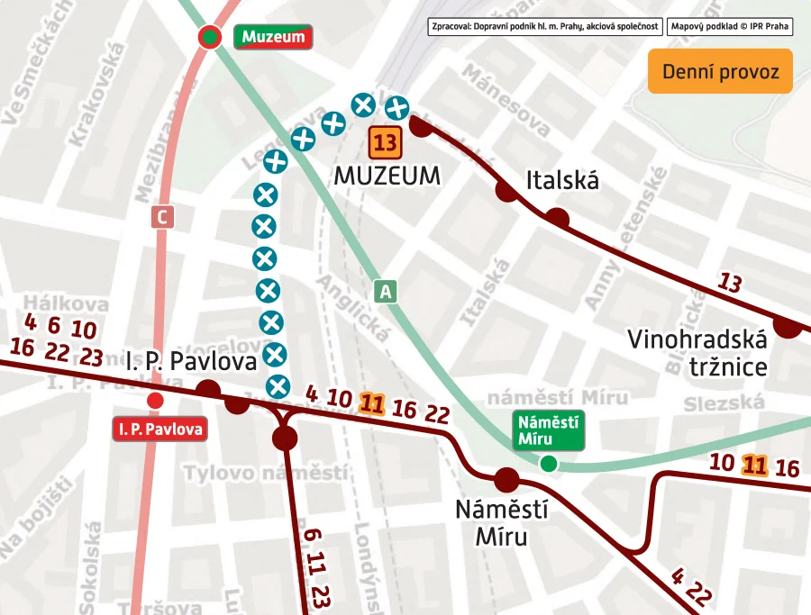 schema provozu - I.P.Pavlova - Muzeum 2025-27